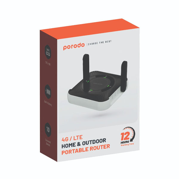 مودم روتر قابل حمل 4G پرودو مدل PD-4GCPMF با باتری 4000 میلیآمپر، شارژدهی 12 ساعت، پشتیبانی تا 10 کاربر، پورت LAN، اتصال سیمی و بیسیم، فرکانس 2.4 گیگاهرتز و سرعت دانلود 150 مگابیت بر ثانیه