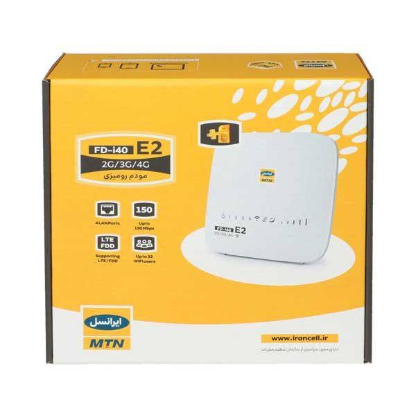 مودم 3G/4G ایرانسل مدل FD-i40-E2 با سرعت 150 مگابیت دانلود و 50 مگابیت آپلود، پشتیبانی همزمان 32 کاربر، اتصال بیسیم و باسیم، 4 پورت LAN و کلید WPS برای اتصال امن و سریع