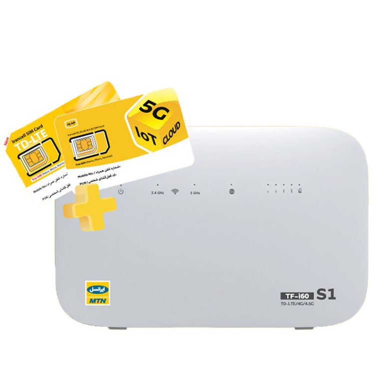 مودم 4G/4.5G ایرانسل مدل TF-i60 S1 با پشتیبانی از TD-LTE، اتصال همزمان 32 کاربر، چند SSID مستقل، همراه با 3 سیم کارت و 24 گیگابایت اینترنت 3 ماهه