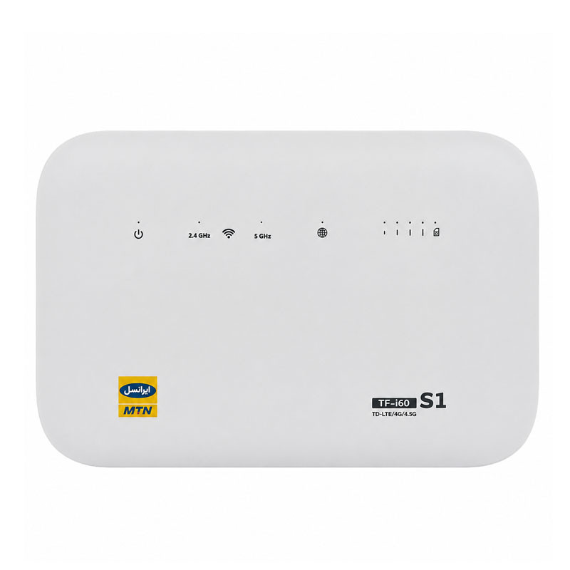 مودم روتر TD-LTE ایرانسل مدل TF i60 4.5G S1 با سرعت دانلود 300Mbps و آپلود 30Mbps، پشتیبانی از 32 کاربر، شیار سیمکارت و پورت LAN