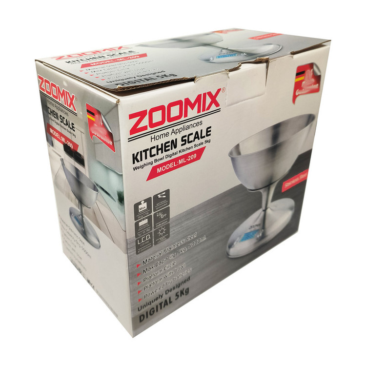 ترازو آشپزخانه دیجیتال زومیکس مدل ML-209 حداکثر ظرفیت قابل اندازهگیری 5 کیلوگرم با دقت اندازهگیری 1 گرم
