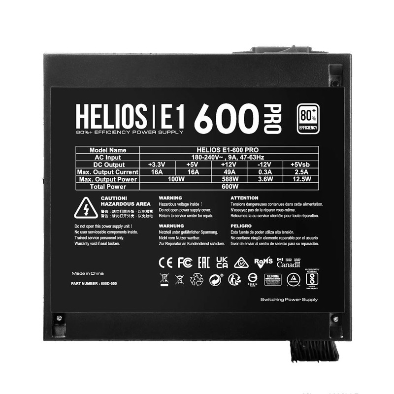 منبع تغذیه کامپیوتر 600 وات گیم دیاس مدل HELIOS E1-600 PRO