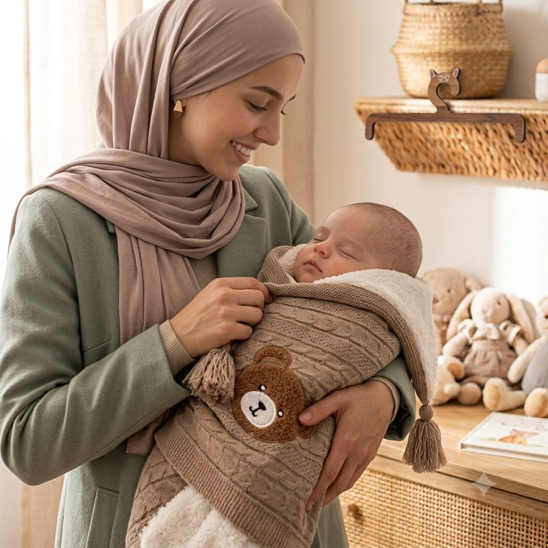 پتو دورپیچ نوزادی کوکوجم مدل تدی سایز 90*80 سانتیمتر