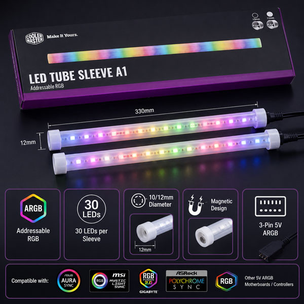 روکش نورپردازی لوله های خنک کننده مایع کولرمستر مدل LED Tube Sleeve A1