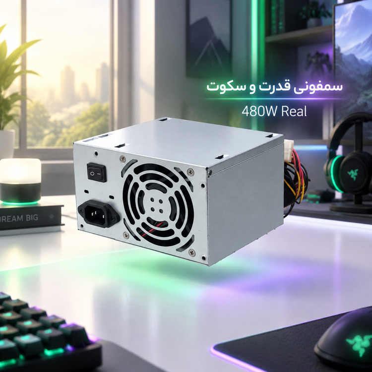 منبع تغذیه کامپیوتر 480 وات مدل Power-480W Real دارای 8 پین گرافیک