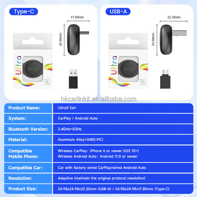 دانگل وایرلس کارپلی و اندروید اتو کارلینکیت مدل Carlinkit Mini Ultra3