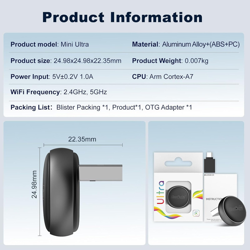 دانگل وایرلس کارپلی و اندروید اتو کارلینکیت مدل Carlinkit Mini Ultra3