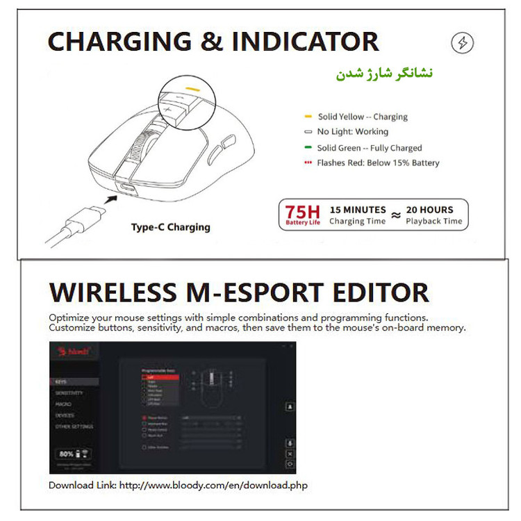 ماوس گیمینگ دوگانه بیسیم و باسیم ای فورتک مدل R72_ULTRA