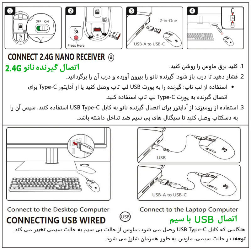 ماوس گیمینگ دوگانه بیسیم و باسیم ای فورتک مدل R72_ULTRA