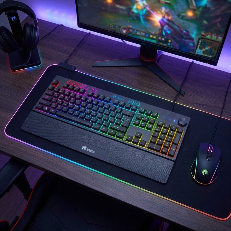 کیبورد مخصوص بازی گرین مدل GK703-RGBسوییچ ممبران ، Full Size، نورپردازی RGB