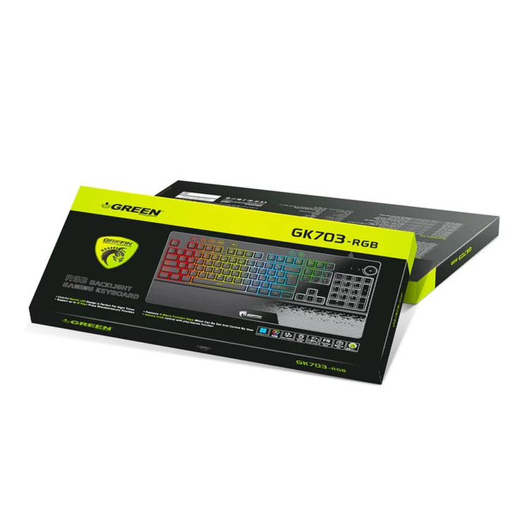 کیبورد مخصوص بازی گرین مدل GK703-RGBسوییچ ممبران ، Full Size، نورپردازی RGB