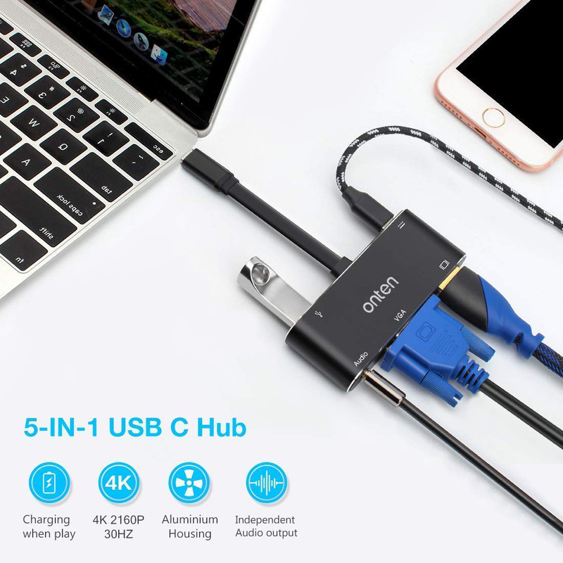 مبدل USB-C به HDMI/VGA/AUX/USB3.0 اونتن مدل OTN-9573S