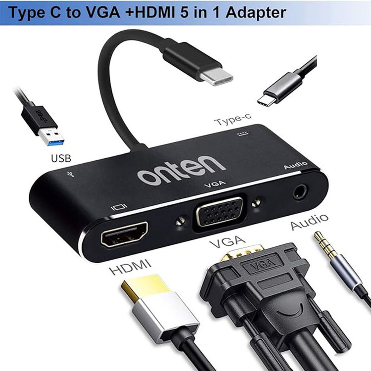 مبدل USB-C به HDMI/VGA/AUX/USB3.0 اونتن مدل OTN-9573S
