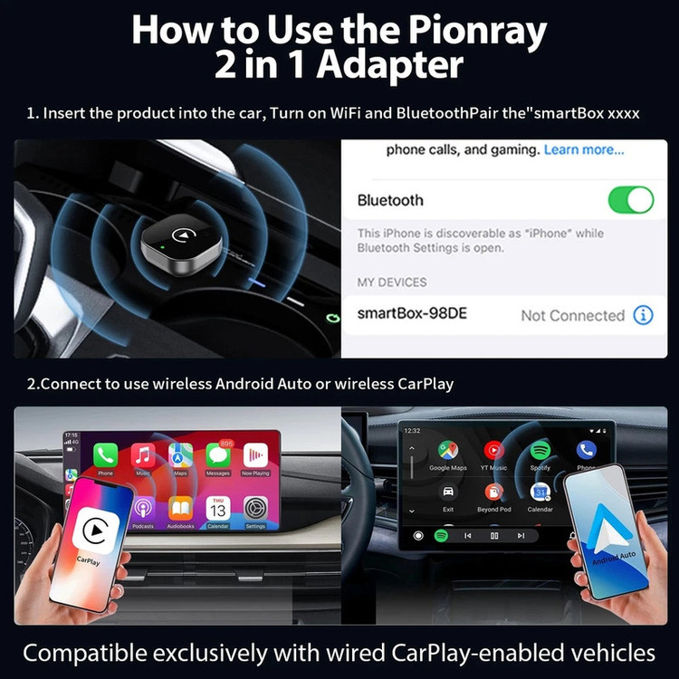 کارپلی و اندروید اتو مدل CP/AA-Wifi Box به همراه مبدل USB به USB-C و مبدل USB