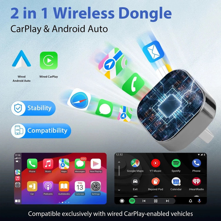 کارپلی و اندروید اتو مدل CP/AA-Wifi Box به همراه مبدل USB به USB-C و مبدل USB