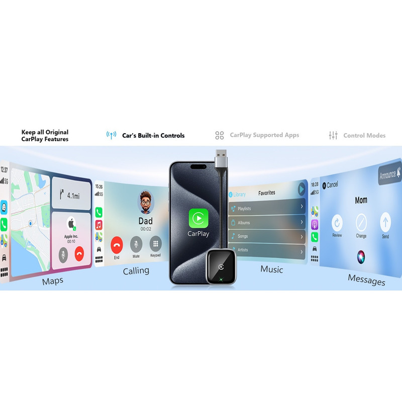 کارپلی و اندروید اتو مدلwireless Carplay/Android Auto به همراه مبدل USB به Type-C