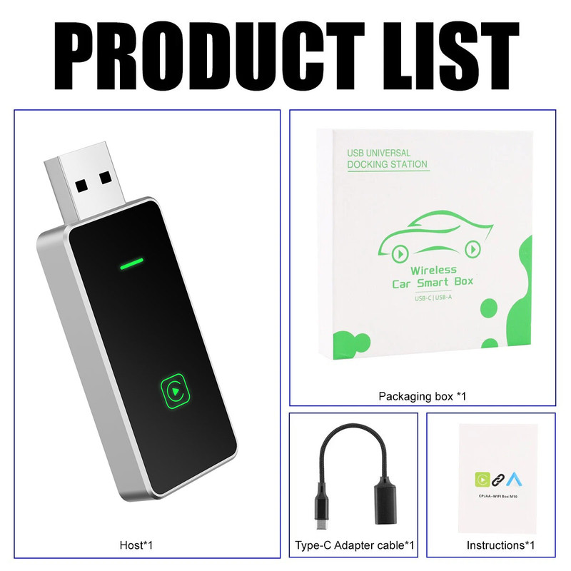 کارپلی و اندروید اتو مدل Wireless P7794 Carplay/Android Auto به همراه مبدل USB به USB-C