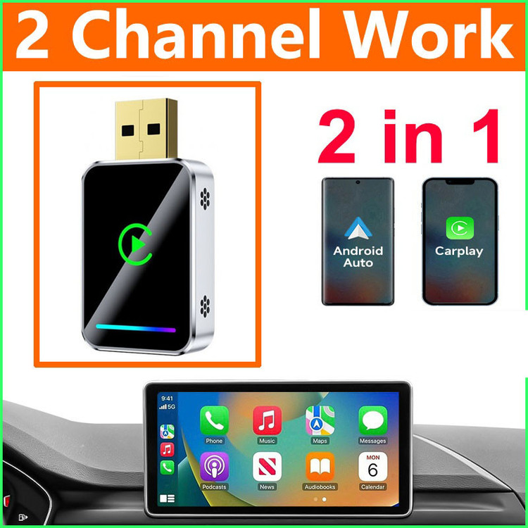 کارپلی و اندروید اتو مدل Wireless CarPlay/Android Auto Q1JS به همراه مبدل USB به USB-C