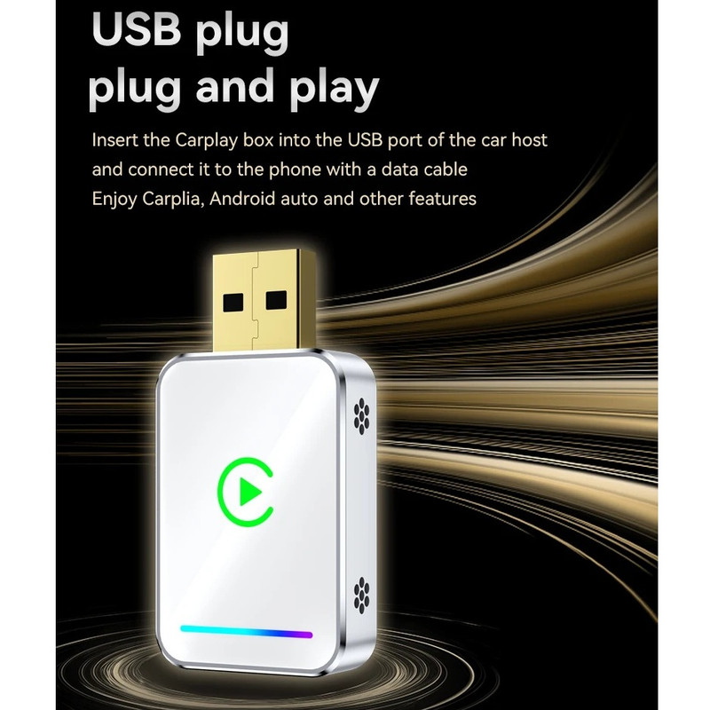 کارپلی و اندروید اتو مدل Wireless CarPlay/Android Auto Q1JS به همراه مبدل USB به USB-C