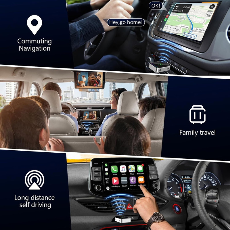 کارپلی و اندروید اتو مدل Wireless CarPlay/Android Auto Q1JS به همراه مبدل USB به USB-C