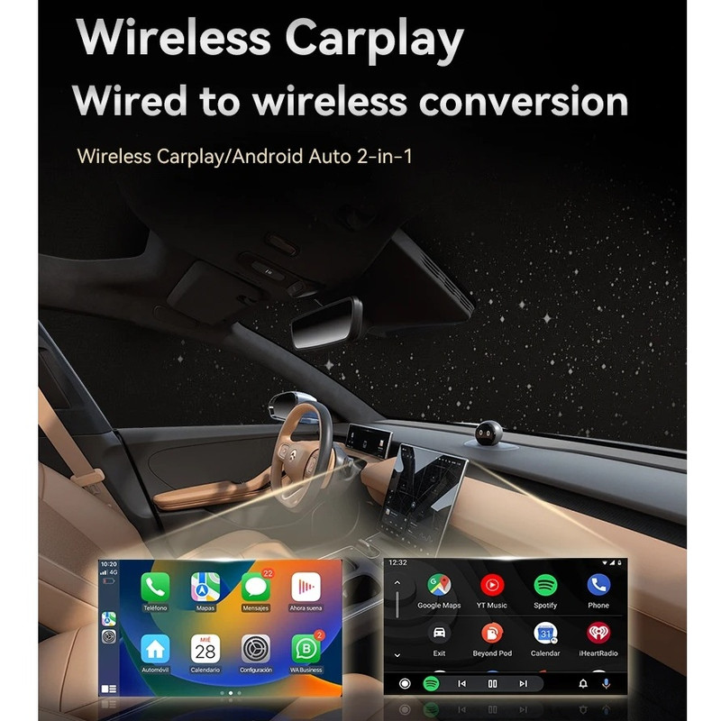 کارپلی و اندروید اتو مدل Wireless CarPlay/Android Auto Q1JS به همراه مبدل USB به USB-C