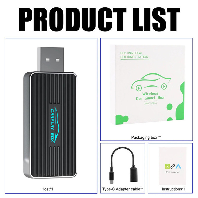 کارپلی و اندروید اتو مدل Wireless P9593 Carplay/Android Auto به همراه مبدل USB به USB-C