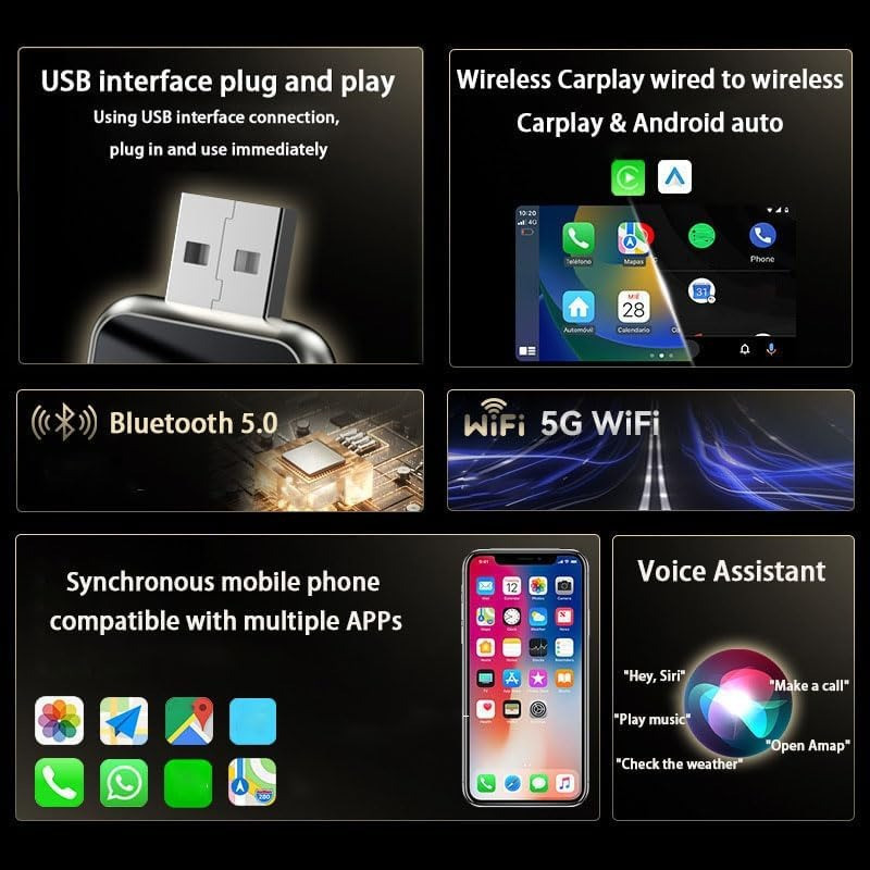 کارپلی و اندروید اتو مدل Wireless CarPlay/Android Auto Q1J به همراه مبدل USB به USB-C