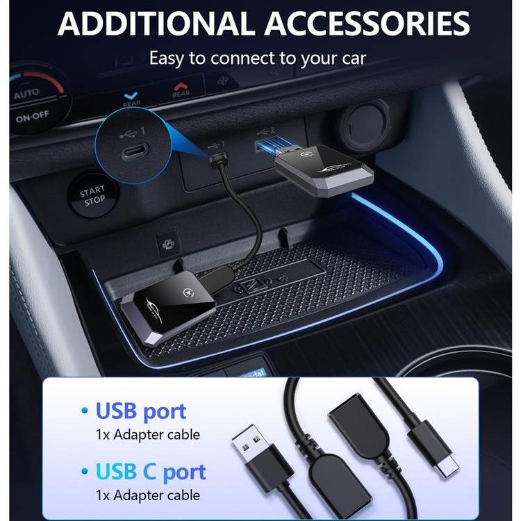 کارپلی و اندروید اتو مدل Wireless CarPlay/Android Auto Q1Y به همراه مبدل USB به USB-C