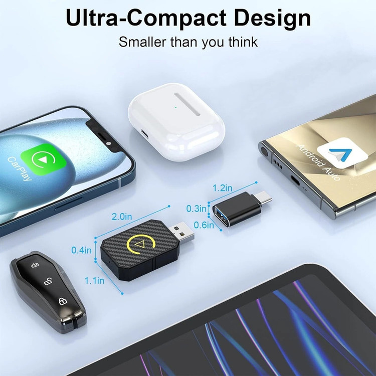 کارپلی و اندروید اتو مدل Wireless CarPlay/Android Auto Q1M به همراه مبدل USB به USB-C