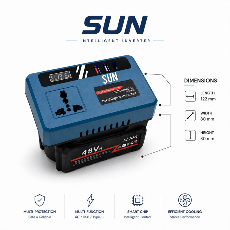 اینورتر تک فاز شارژی سان مدل 21V-TO-220V ظرفیت 150 وات