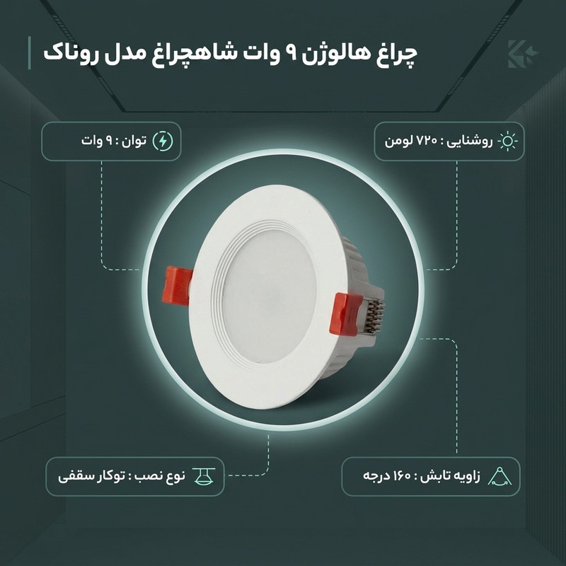 چراغ هالوژن 9 وات شاهچراغ مدل روناک بسته 12 عددی