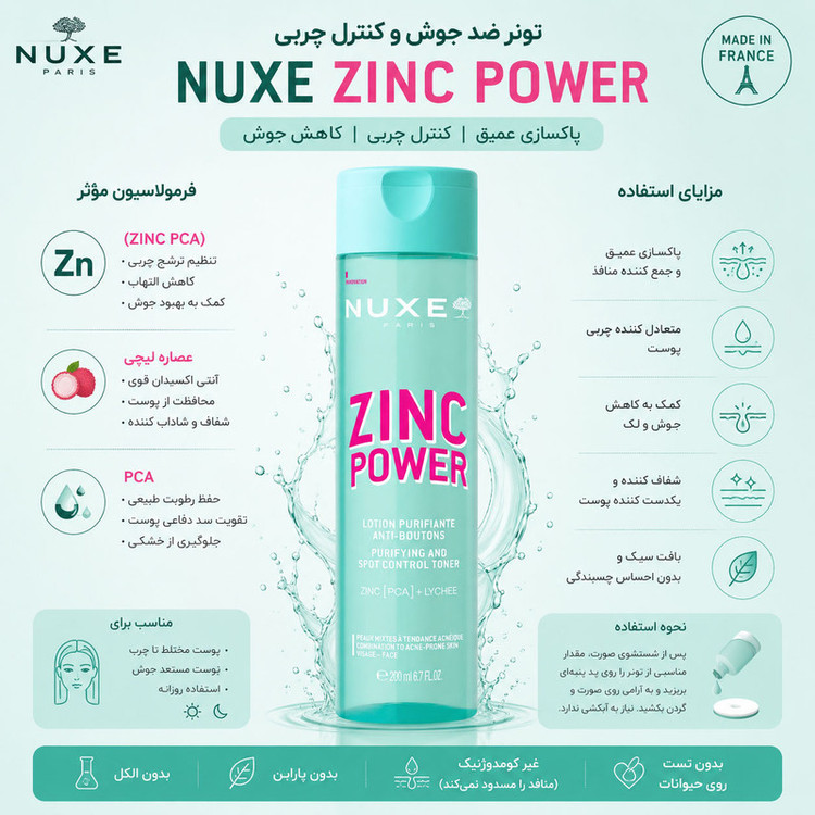 تونر پاک کننده صورت نوکس مدل Zinc Power Purifying & Spot مناسب برای انواع پوست حجم 200 میلیلیتر