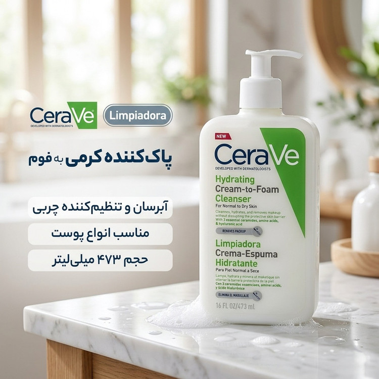 فوم شستوشوی صورت سراوی مدل Limpiadora مناسب برای انواع پوست حجم 473 میلی لیتر