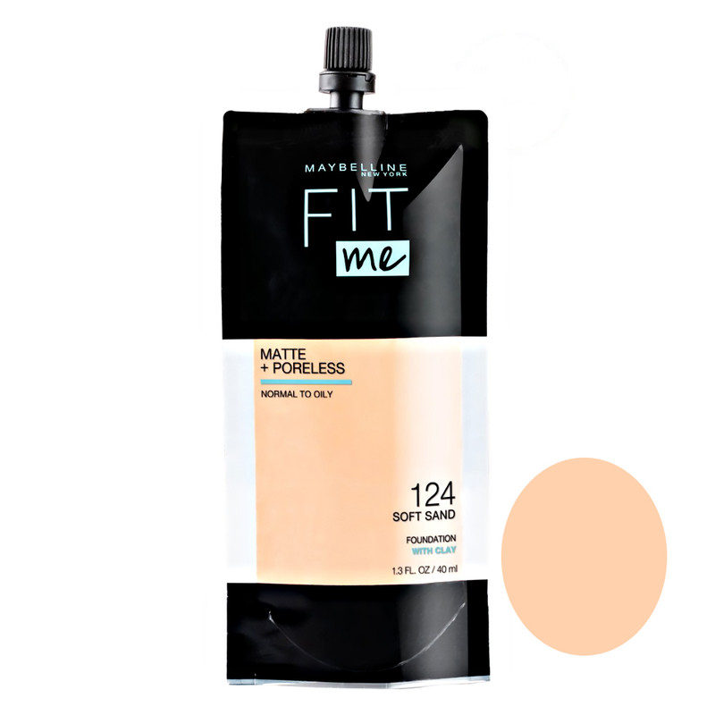 کرم پودر مایع میبلین مدل Fit Me شماره 124 مناسب برای پوست معمولی و چرب حجم 40 میلیلیتر