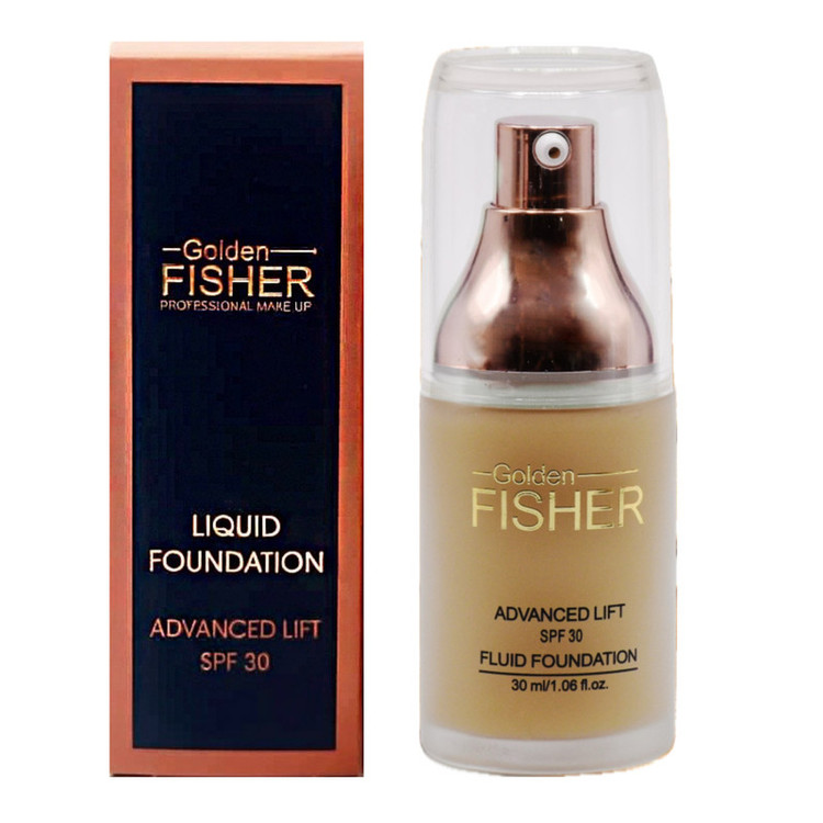 کرم پودر مایع SPF 30 گلدن فیشر مدل Fluid foundation شماره F01 مناسب برای انواع پوست حجم 30 میلی لیتر