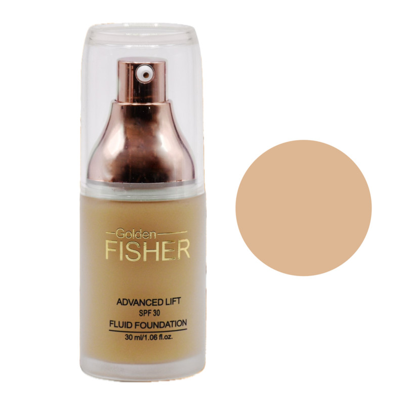 کرم پودر مایع SPF 30 گلدن فیشر مدل Fluid foundation شماره F02 مناسب برای انواع پوست حجم 30 میلی لیتر