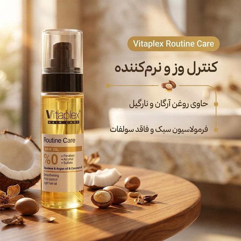 روغن نرمکننده و درخشانکننده مو ویتاپلکس مدل Routine Care مناسب موهای خشک و فر حجم 50 میلی لیتر