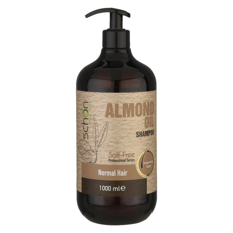 شامپو تقویت کننده مو شون مدل Almond Salt-Free حجم 1000 میلیلیتر، نرمکننده، مرطوبکننده، حاوی روغن آلموند و ویتامین E، مناسب موهای معمولی و بزرگسالان