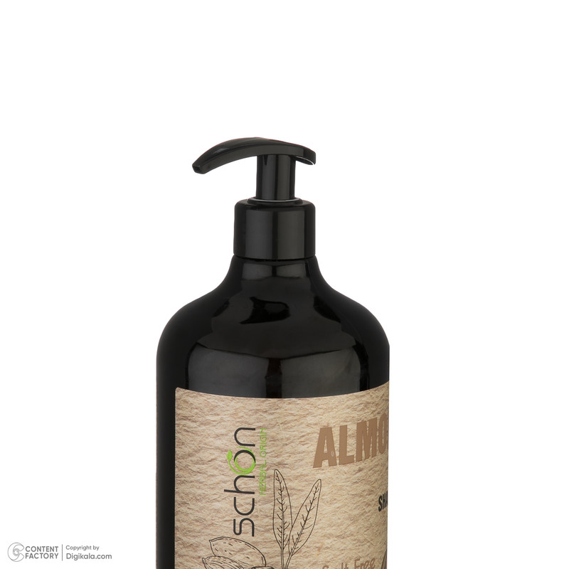 شامپو تقویت کننده مو شون مدل Almond Salt-Free حجم 1000 میلیلیتر، نرمکننده، مرطوبکننده، حاوی روغن آلموند و ویتامین E، مناسب موهای معمولی و بزرگسالان