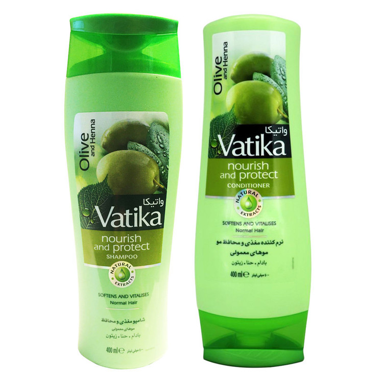 شامپو نرم کننده مو واتیکا مدل Olive and Henna حجم 400 میلی لیتر به همراه شامپو مغذی واتیکا مدل Olive حجم 200 میلی لیتر