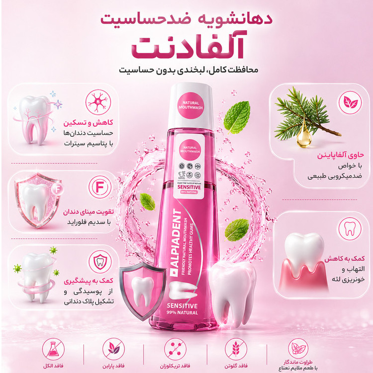 دهان شویه آلفادنت مدل Sensitive02 حجم 400 میلی لیتر مجموعه 2 عددی