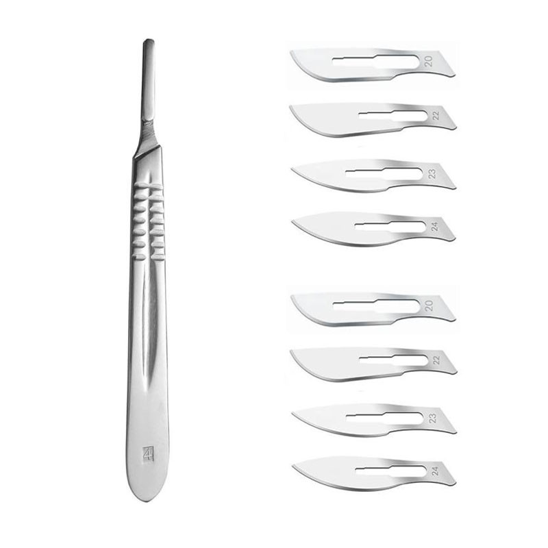 دسته تیغ جراحی شماره 4 مدل Hndl04 به همراه تیغ استریل مدل Rbl04 مجموعه 9 عددی