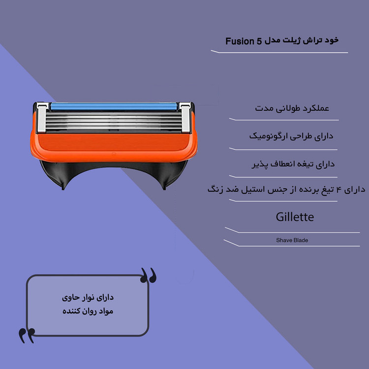 تیغ یدک ژیلت مدل 5 Fusion بسته 4 عددی