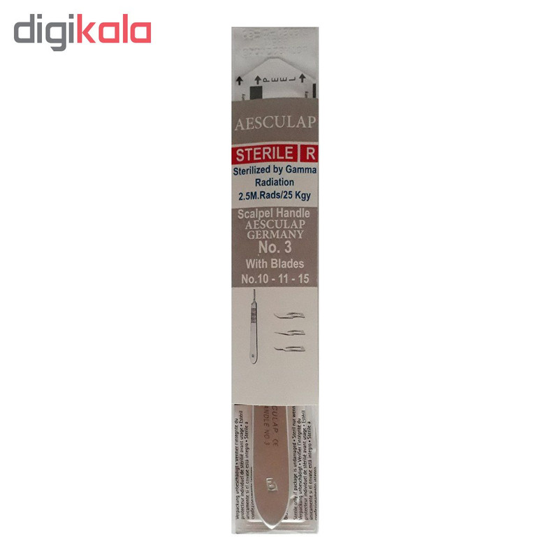 دسته تیغ جراحی اسکولاپ شماره 3 به همراه تیغ استریل اسکولاپ مدل SKJ0069 بسته 3 عددی