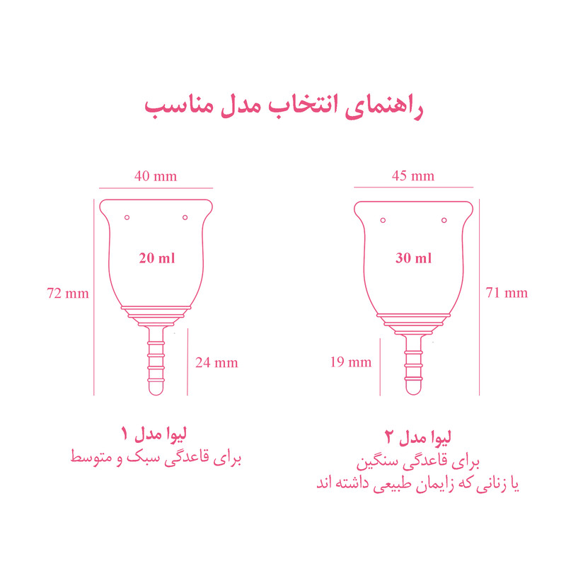 کاپ قاعدگی لیوا فارما مدل Plus سایز کوچک به همراه کاپ قاعدگی لیوا فارما مدل Plus سایز متوسط